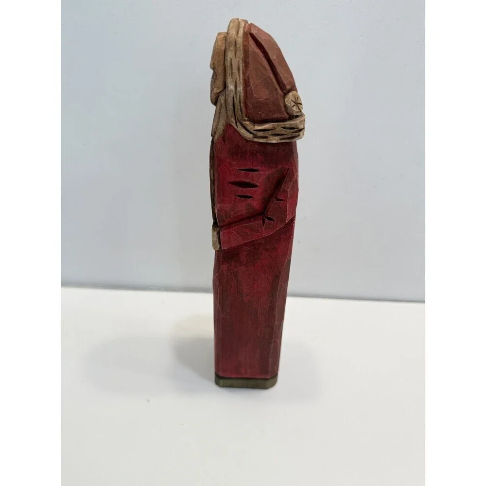 Hand Carved Wooden Santa Claus Figurine Folk Art Holiday Decor 9